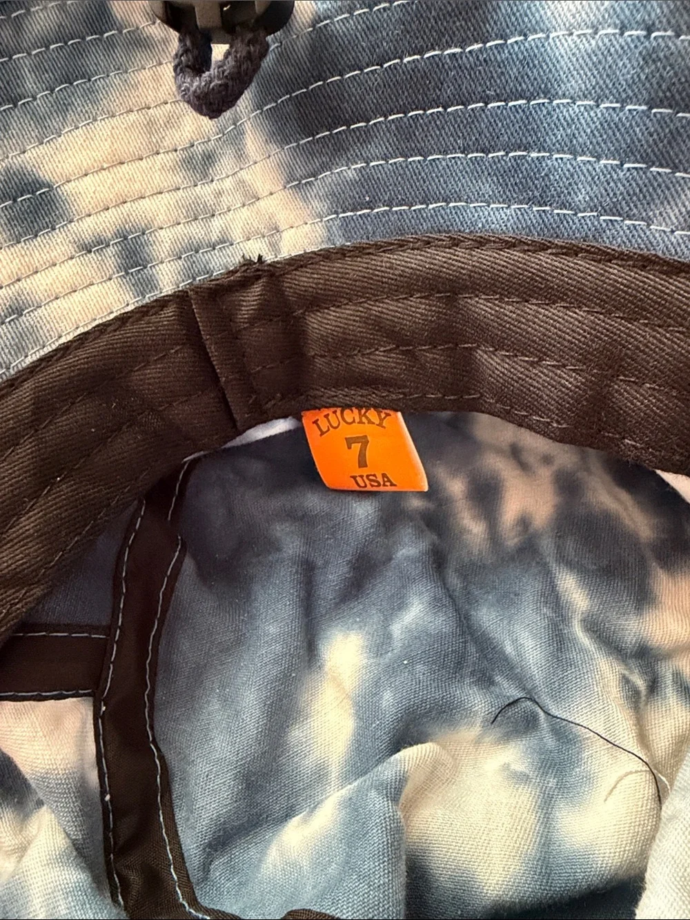 Tie-Dye Blue and White Bucket Hat with Chin Cord